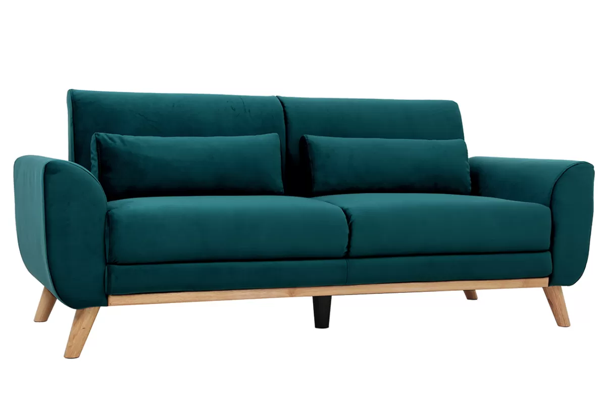 Miliboo Sofá De Diseño-Sofá nórdico 3 plazas terciopelo azul petróleo EKTOR