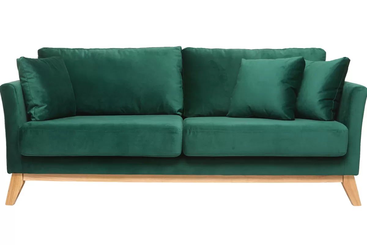 Miliboo Sofá De Diseño-Sofá nórdico 3 plazas terciopelo verde desenfundable patas madera OSLO