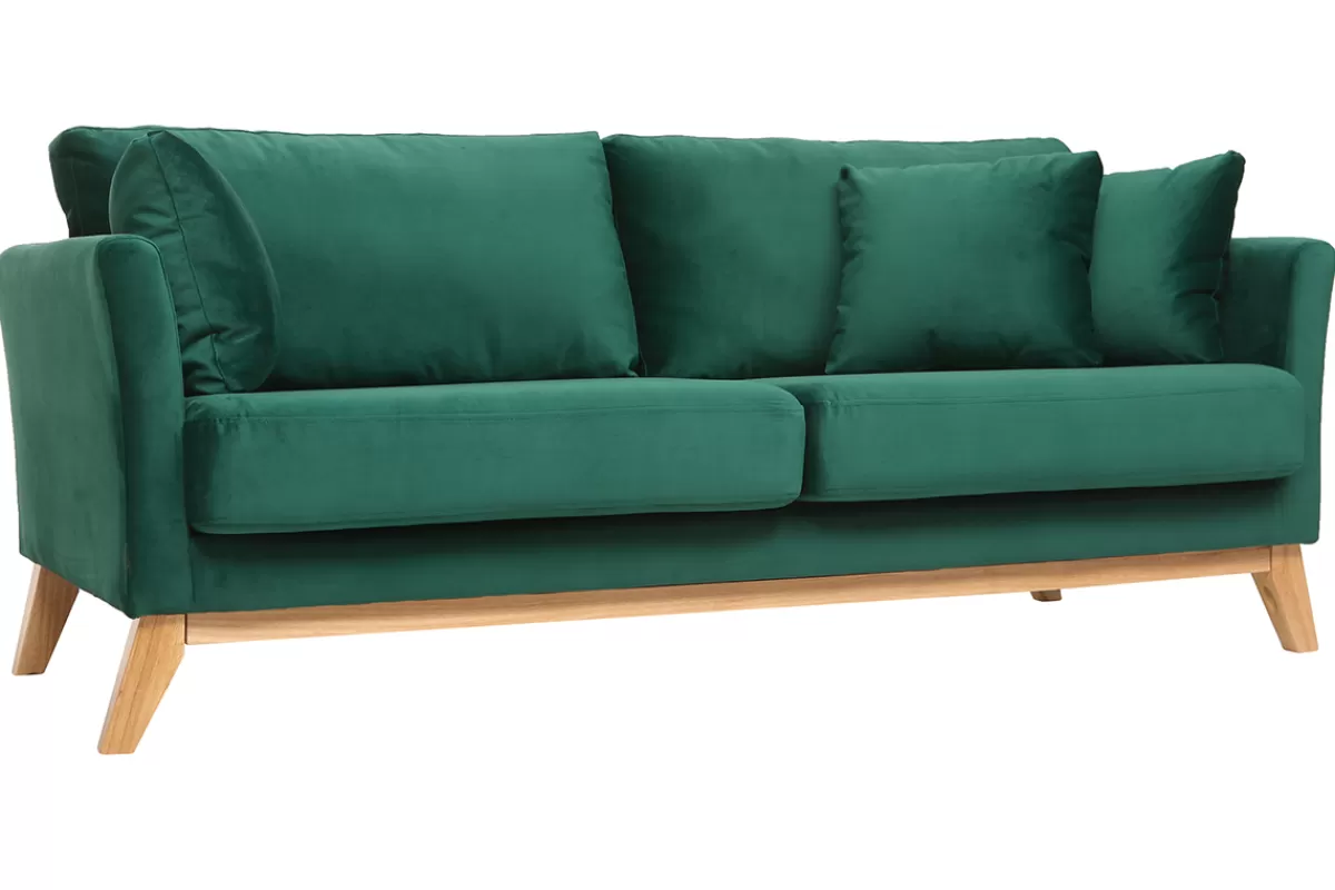 Miliboo Sofá De Diseño-Sofá nórdico 3 plazas terciopelo verde desenfundable patas madera OSLO