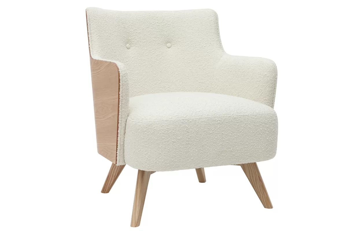 Miliboo Sillones | Sillón-Sofá nórdico efecto borreguillo y madera VALMY