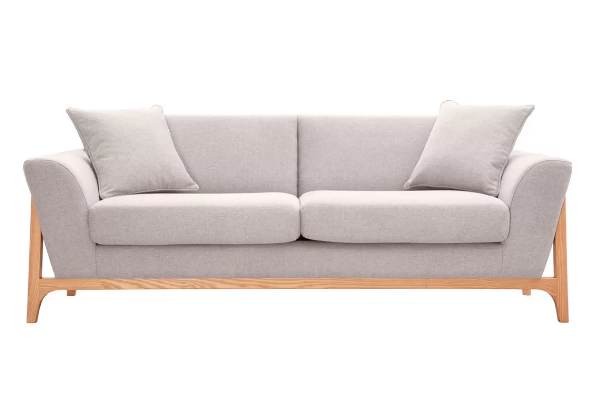 Miliboo Sofá De Diseño-Sofá nórdico 3 plazas beige y fresno ASAKO