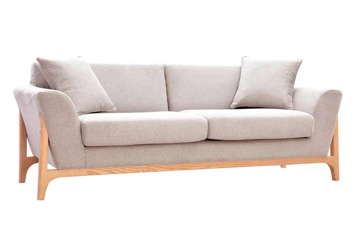 Miliboo Sofá De Diseño-Sofá nórdico 3 plazas beige y fresno ASAKO