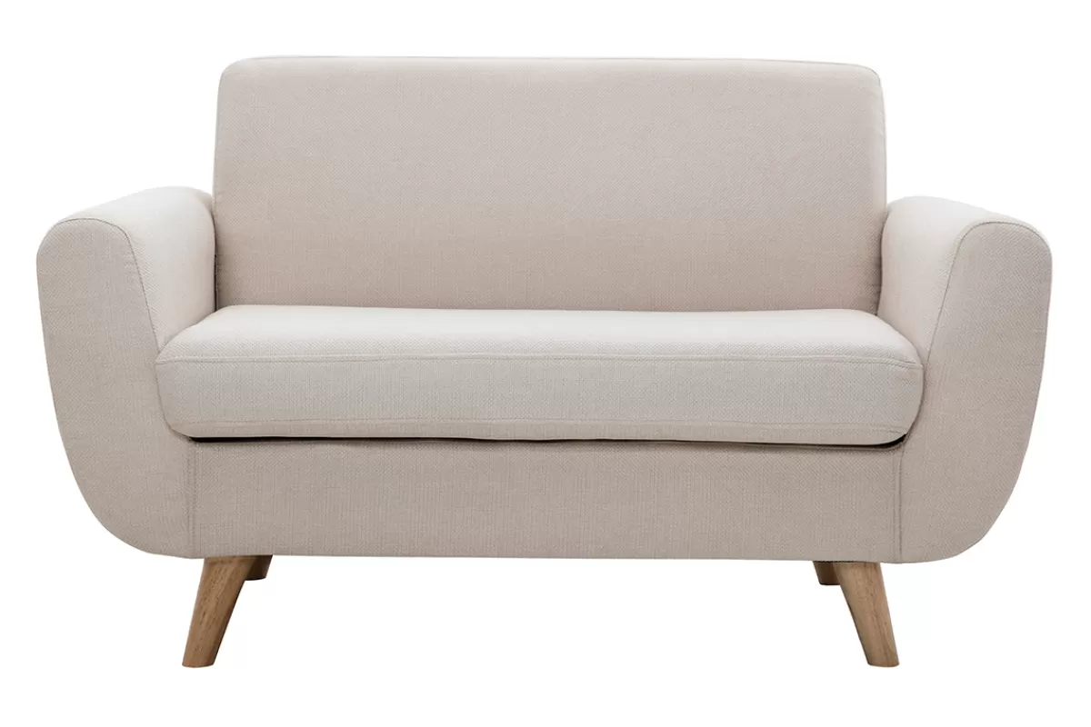 Miliboo Sofá De Diseño-Sofá nórdico 2 plazas beige y madera de caucho maciza PURE