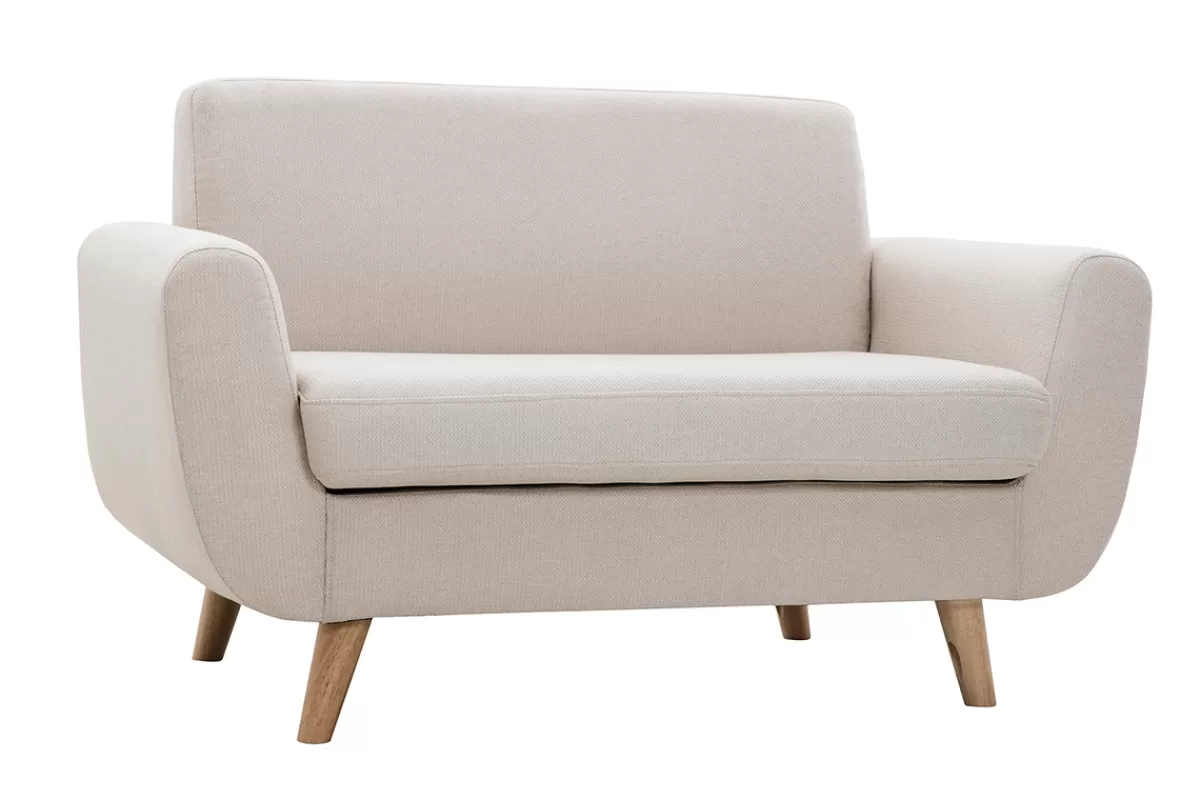 Miliboo Sofá De Diseño-Sofá nórdico 2 plazas beige y madera de caucho maciza PURE