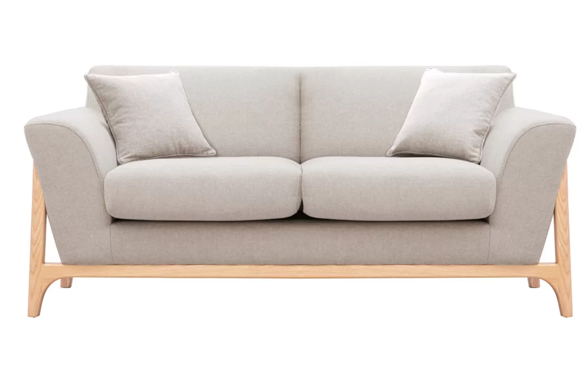 Miliboo Sofá De Diseño-Sofá nórdico 2 plazas de tejido efecto aterciopelado texturizado beige y fresno ASAKO