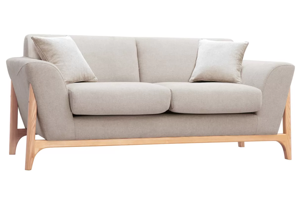 Miliboo Sofá De Diseño-Sofá nórdico 2 plazas de tejido efecto aterciopelado texturizado beige y fresno ASAKO