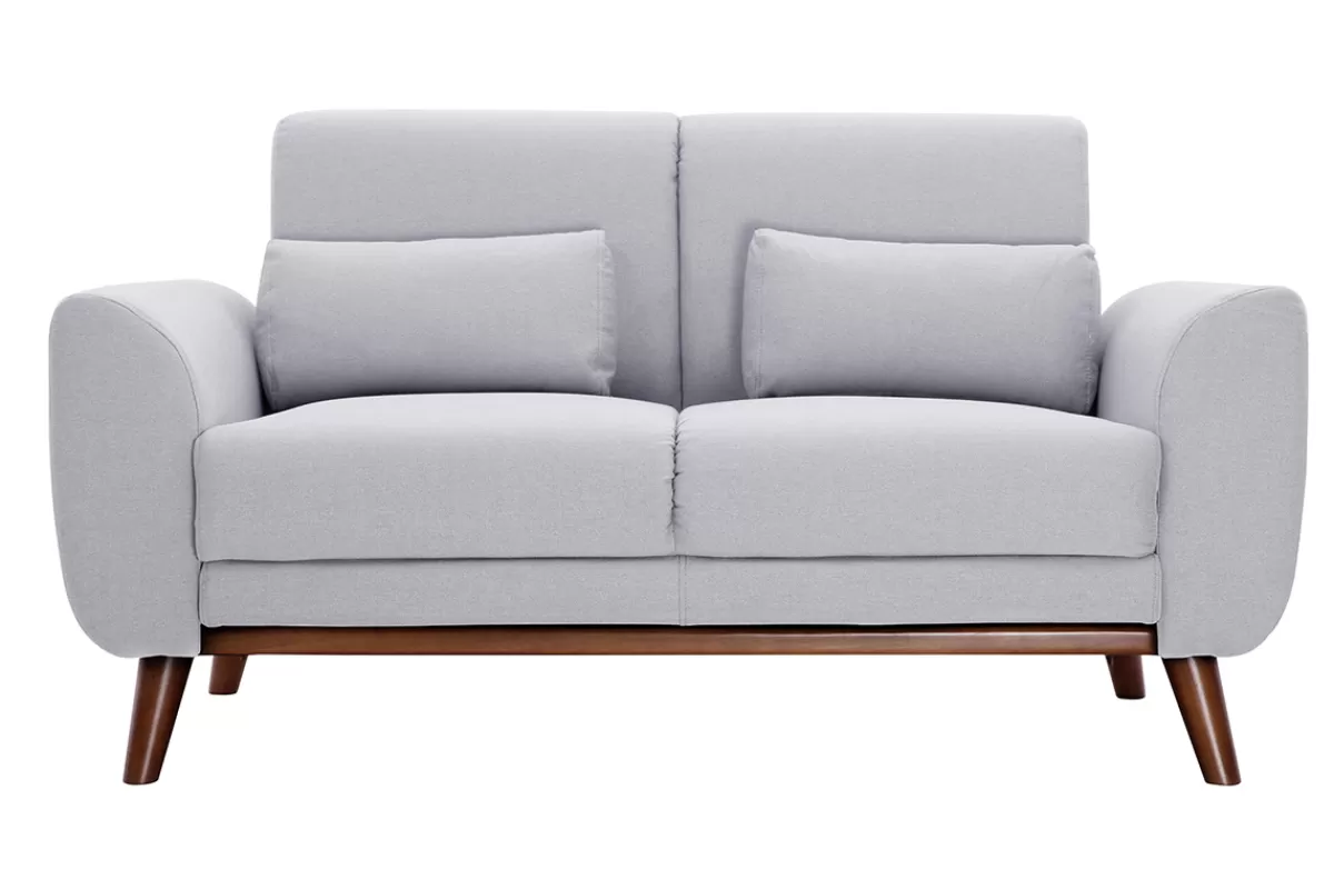Miliboo Sofá De Diseño-Sofá nórdico 2 plazas de tejido gris claro y madera oscura EKTOR