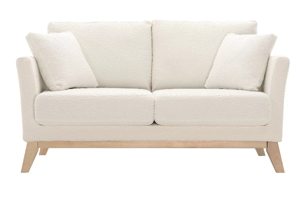 Miliboo Sofá De Diseño-Sofá nórdico 2 plazas efecto borreguillo blanco con patas de madera OSLO