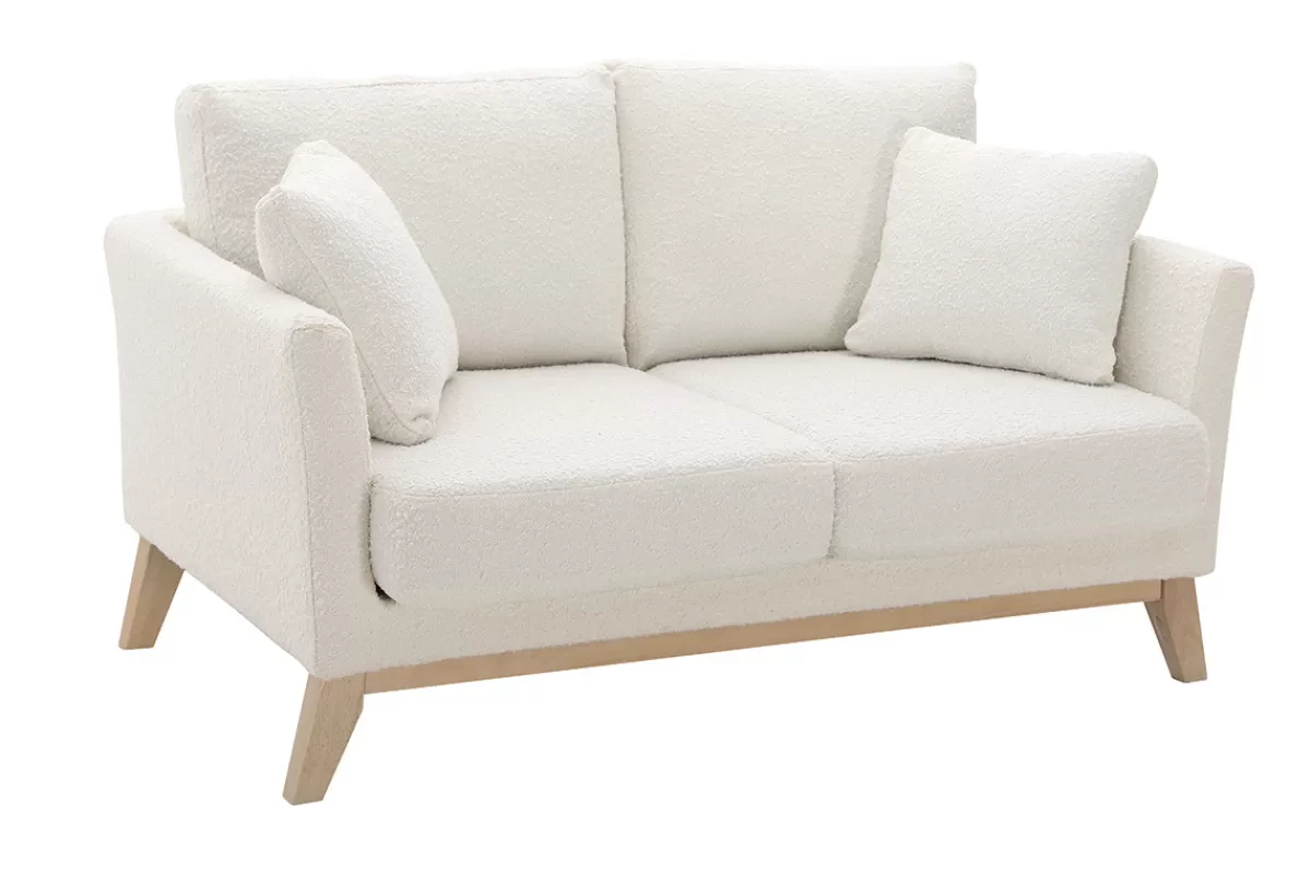 Miliboo Sofá De Diseño-Sofá nórdico 2 plazas efecto borreguillo blanco con patas de madera OSLO
