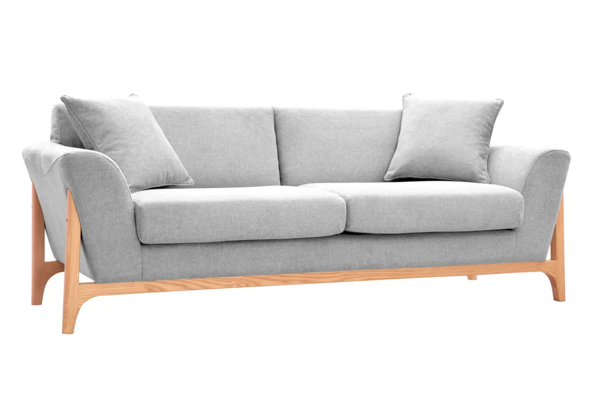 Miliboo Sofá De Diseño-Sofá nórdico 3 plazas gris claro y fresno ASAKO