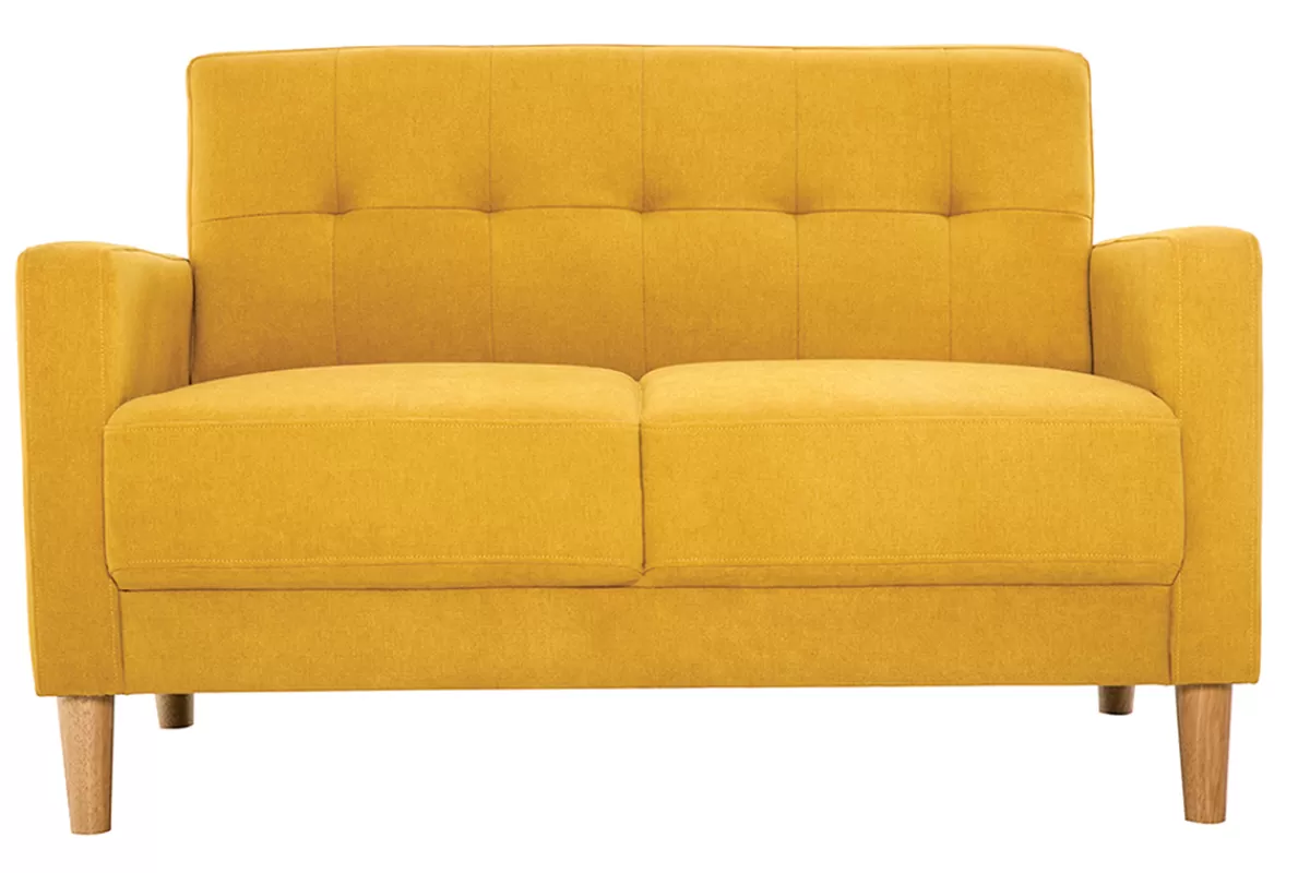 Miliboo Sofá De Diseño-Sofá 2 plazas de estilo nórdico amarillo mostaza con efecto aterciopelado MOON