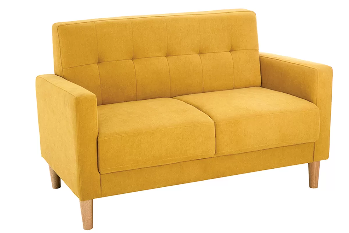 Miliboo Sofá De Diseño-Sofá 2 plazas de estilo nórdico amarillo mostaza con efecto aterciopelado MOON