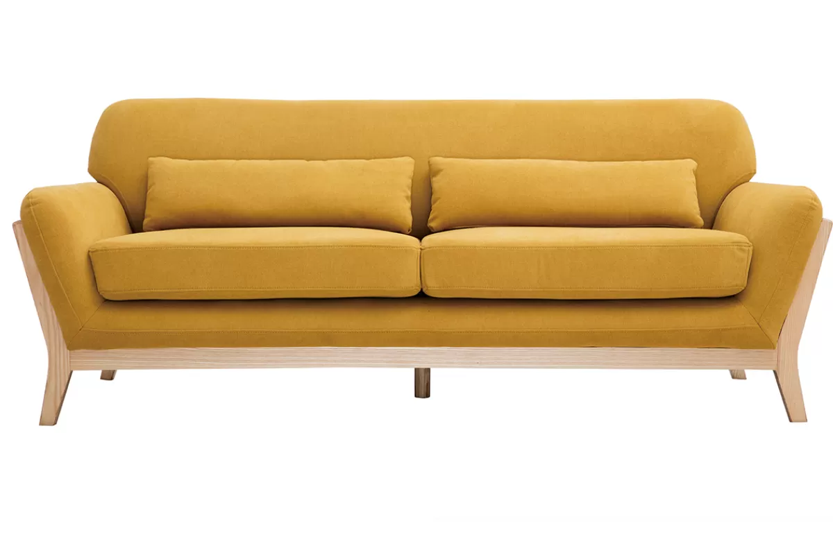 Miliboo Sofá De Diseño-Sofá tejido efecto aterciopelado amarillo mostaza 3 plazas YOKO
