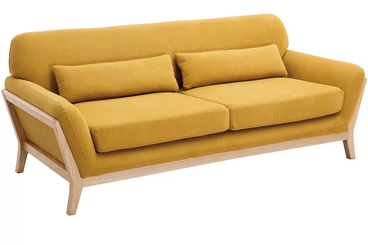 Miliboo Sofá De Diseño-Sofá tejido efecto aterciopelado amarillo mostaza 3 plazas YOKO