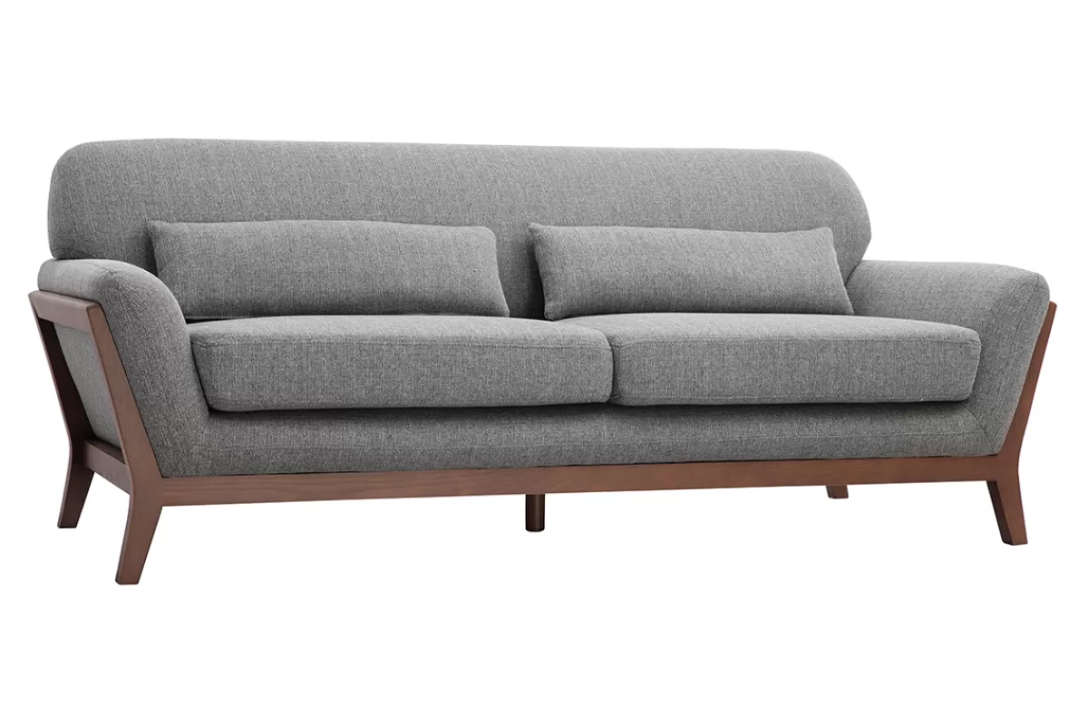 Miliboo Sofá De Diseño-Sofá vintage 3 plazas gris y nogal YOKO
