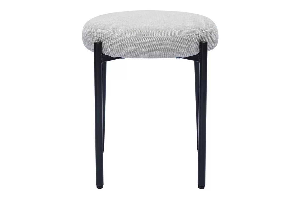 Miliboo Sillas Modernas-Taburete bajo apilable de tejido efecto aterciopelado texturizado beige y metal negro 41 cm KIKO