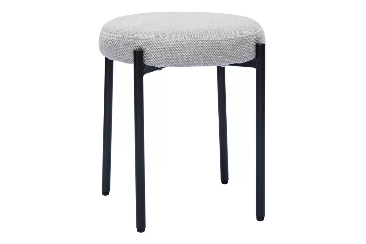 Miliboo Sillas Modernas-Taburete bajo apilable de tejido efecto aterciopelado texturizado beige y metal negro 41 cm KIKO