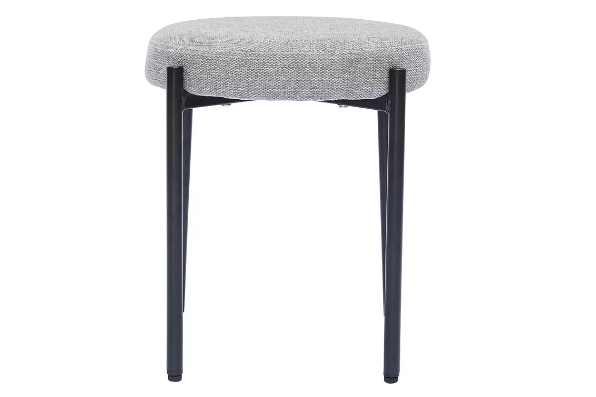 Miliboo Sillas Modernas-Taburete bajo apilable de tejido efecto aterciopelado texturizado gris claro y metal negro 41 cm KIKO