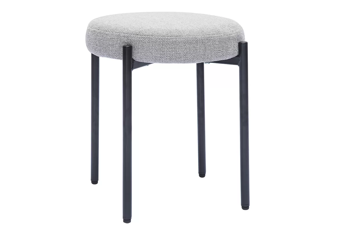 Miliboo Sillas Modernas-Taburete bajo apilable de tejido efecto aterciopelado texturizado gris claro y metal negro 41 cm KIKO