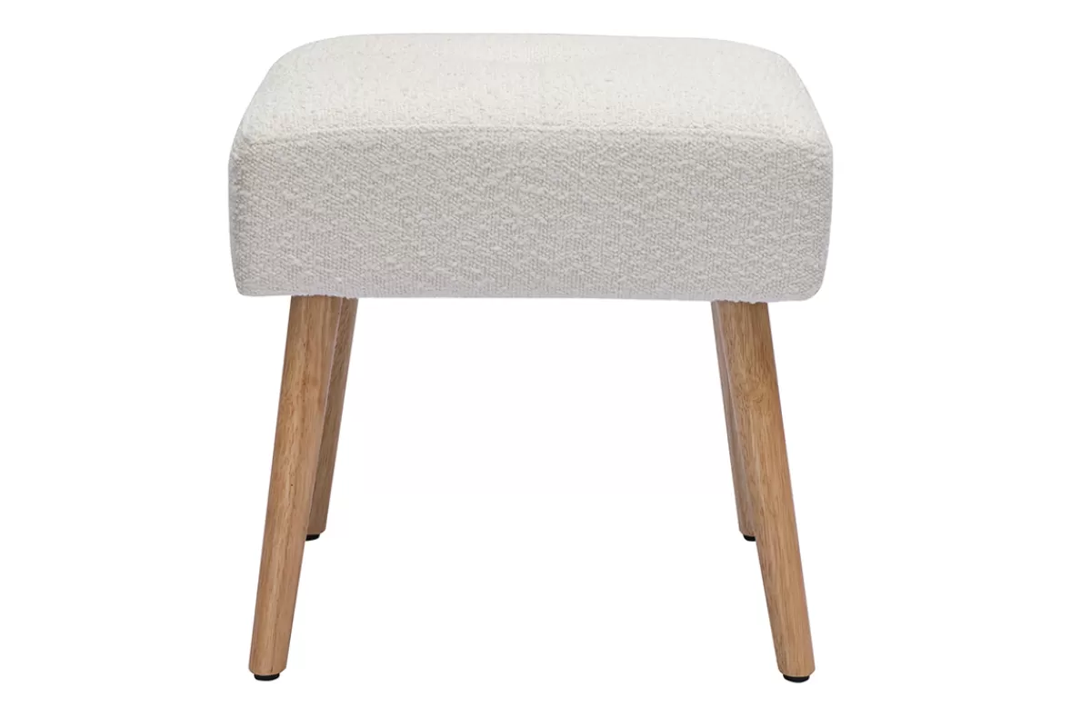 Miliboo Taburetes De Bar-Taburete bajo de borreguillo blanco y madera clara maciza 46 cm GUESTA