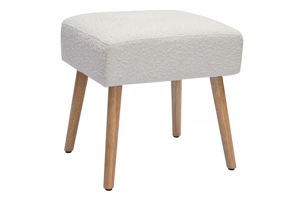 Miliboo Taburetes De Bar-Taburete bajo de borreguillo blanco y madera clara maciza 46 cm GUESTA