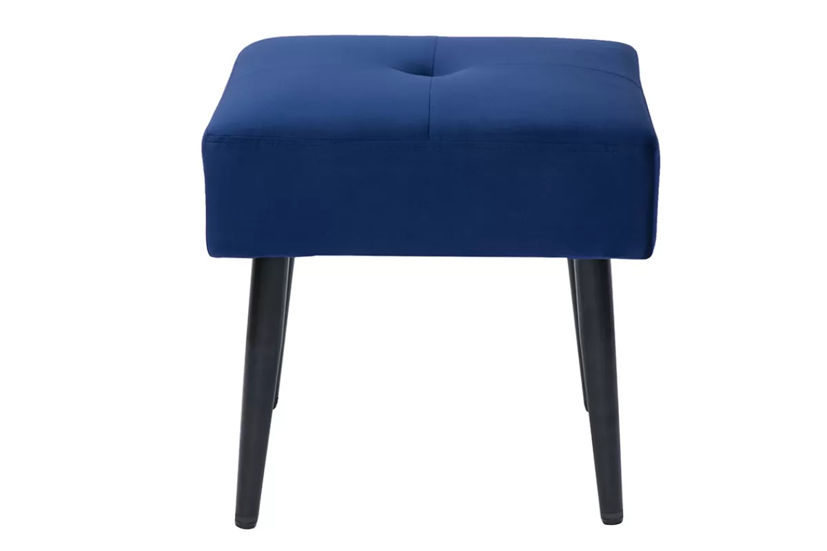 Miliboo Sillas Modernas-Taburete bajo de tejido efecto aterciopelado texturizado azul noche y metal negro 46 cm GUESTA