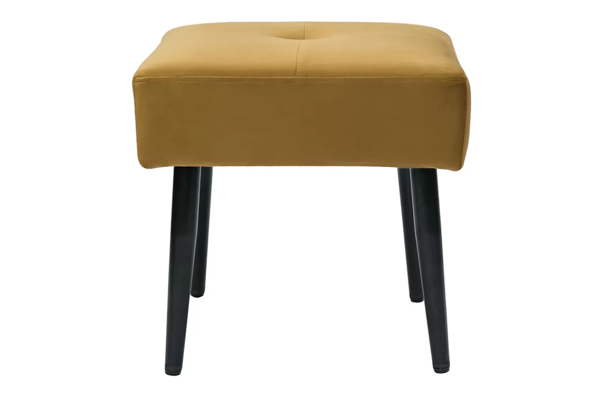 Miliboo Sillas Modernas-Taburete bajo de tejido efecto aterciopelado texturizado bronce y metal negro 46 cm GUESTA