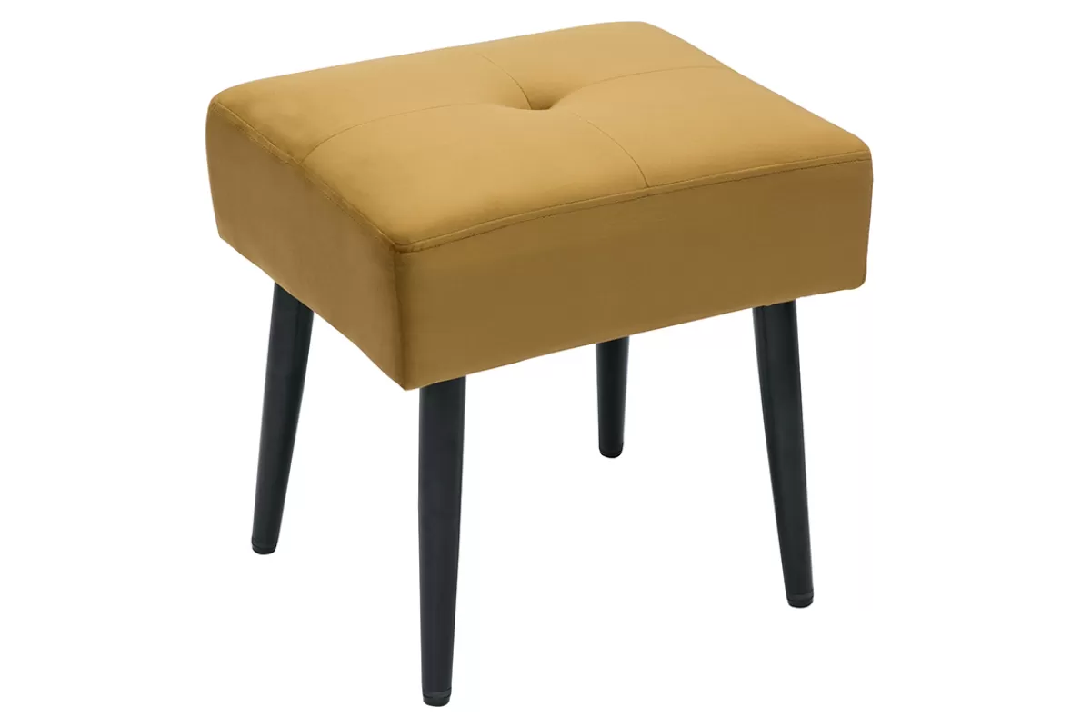 Miliboo Sillas Modernas-Taburete bajo de tejido efecto aterciopelado texturizado bronce y metal negro 46 cm GUESTA