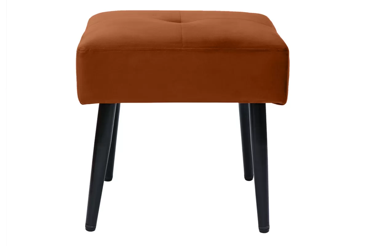 Miliboo Sillas Modernas-Taburete bajo de tejido efecto aterciopelado texturizado terracota y metal negro 46 cm GUESTA