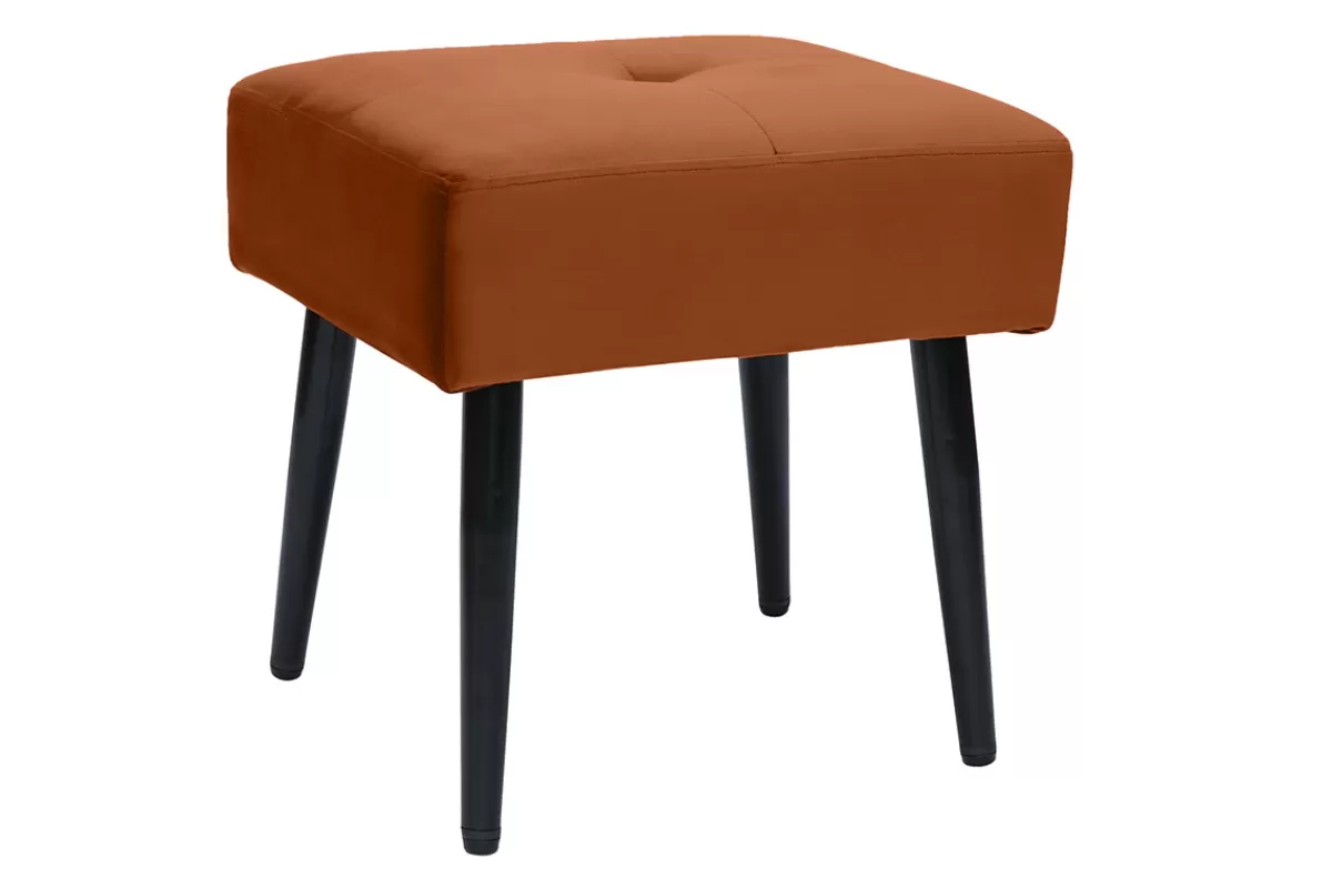 Miliboo Sillas Modernas-Taburete bajo de tejido efecto aterciopelado texturizado terracota y metal negro 46 cm GUESTA