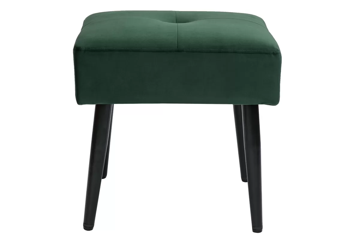 Miliboo Sillas Modernas-Taburete bajo de tejido efecto aterciopelado texturizado verde oscuro y metal negro 46 cm GUESTA