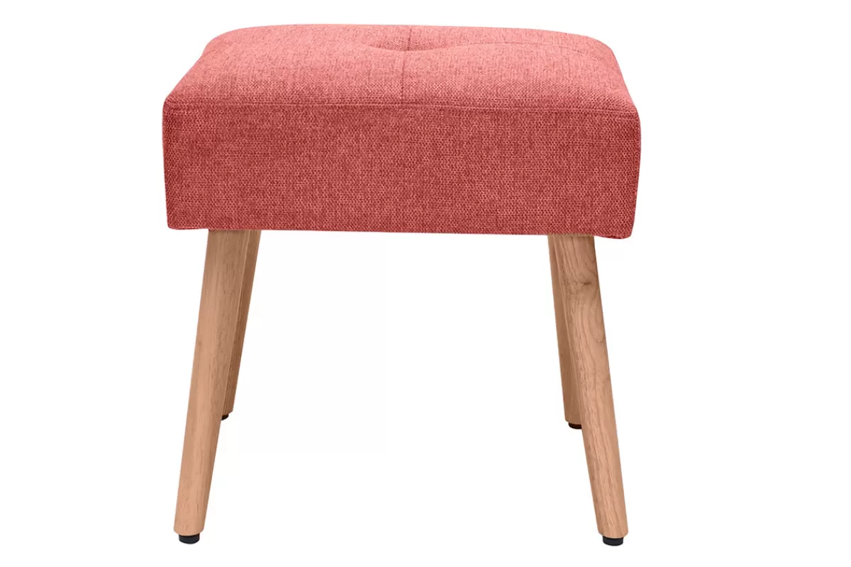 Miliboo Sillas Modernas-Taburete bajo de tela efecto aterciopelado texturizado terracota y madera clara maciza 46 cm GUESTA
