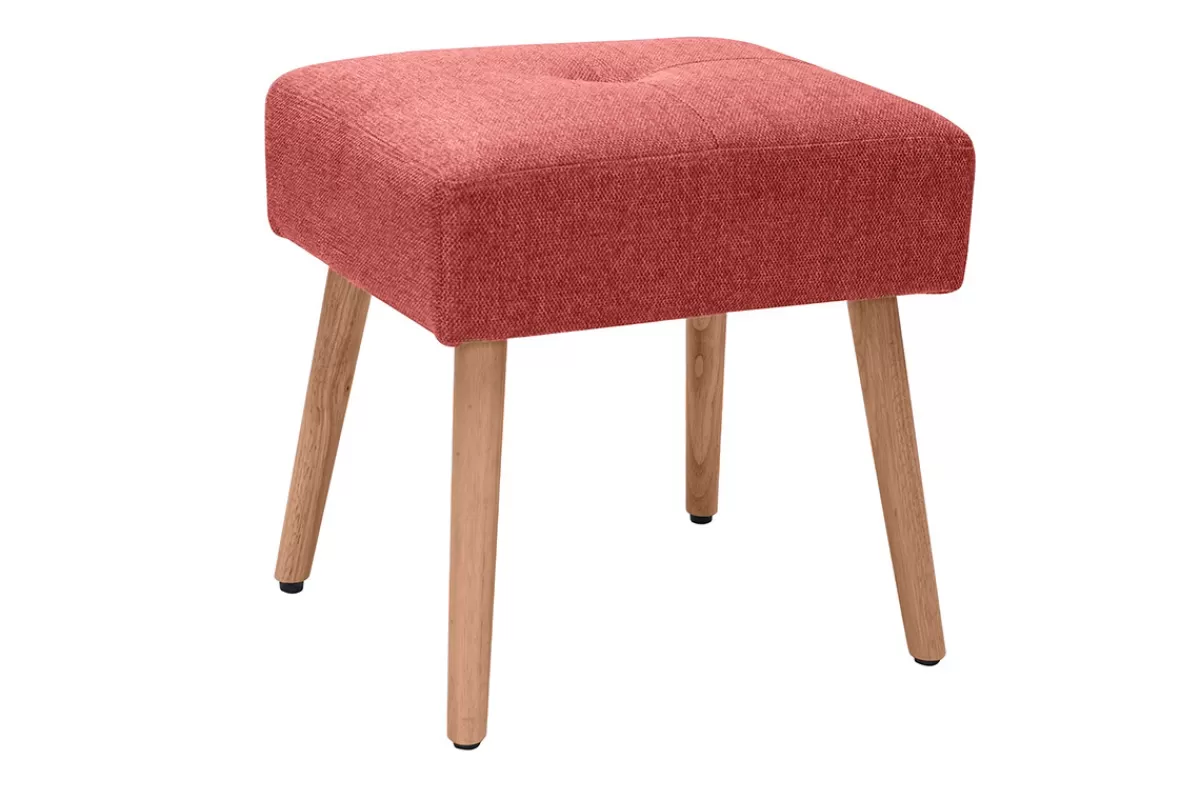 Miliboo Sillas Modernas-Taburete bajo de tela efecto aterciopelado texturizado terracota y madera clara maciza 46 cm GUESTA