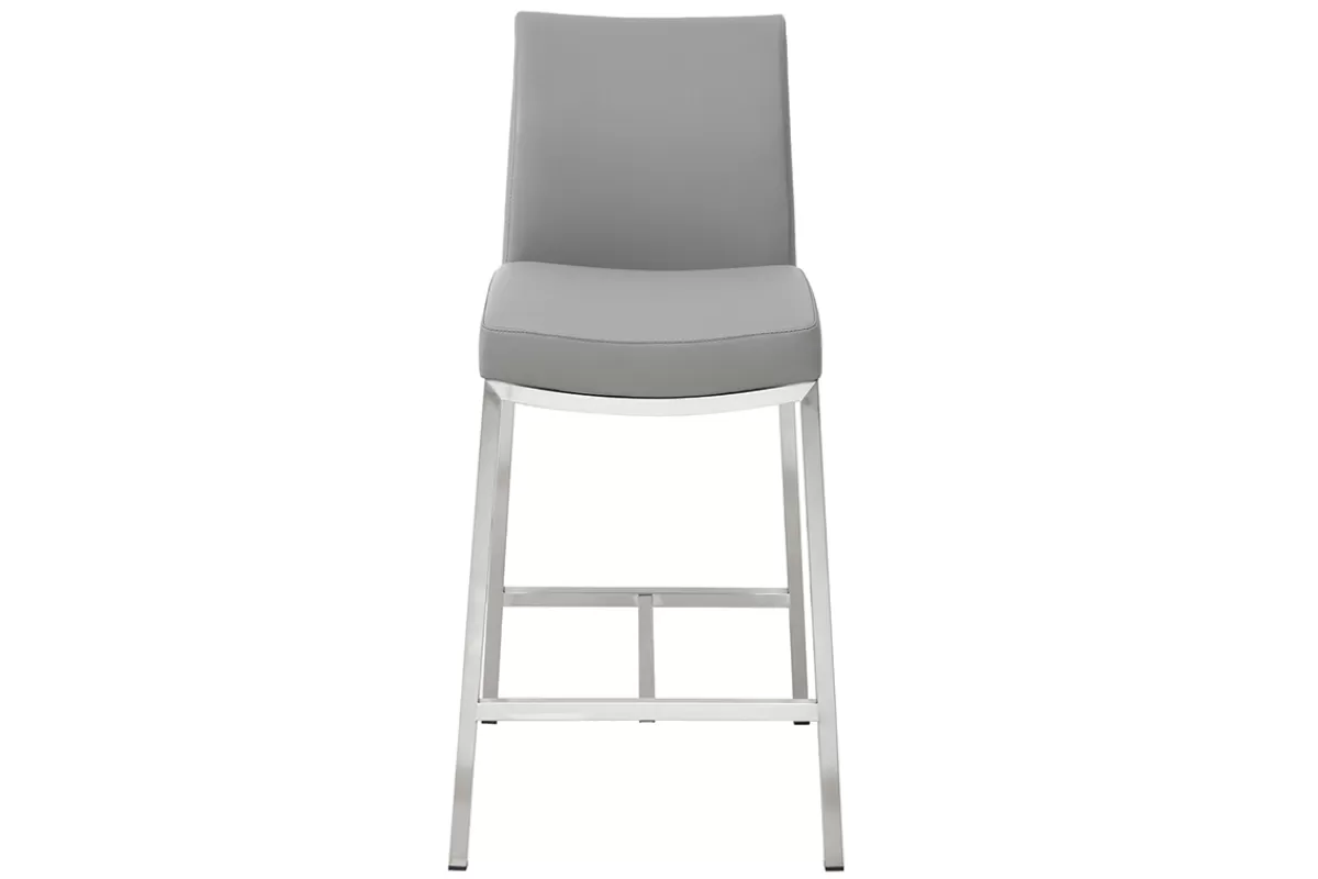Miliboo Taburetes De Bar-Taburete de bar aluminio cepillado PU gris claro 66cm lote de dos OLLY