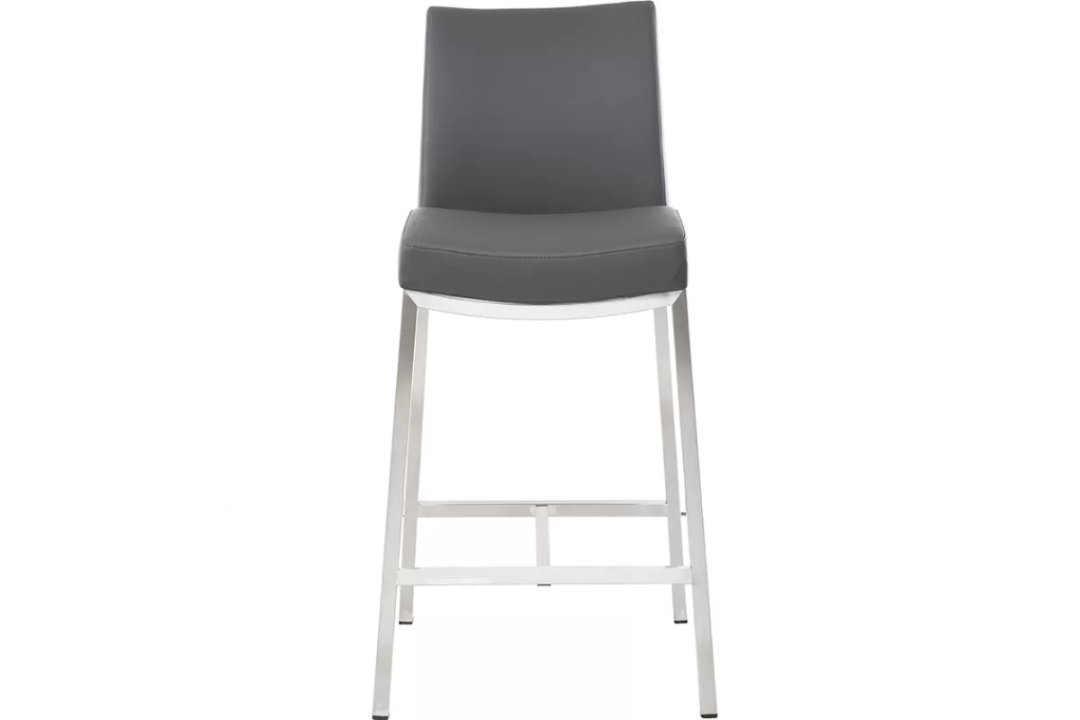 Miliboo Taburetes De Bar-Taburete de bar aluminio cepillado PU gris oscuro 66cm lote de dos OLLY