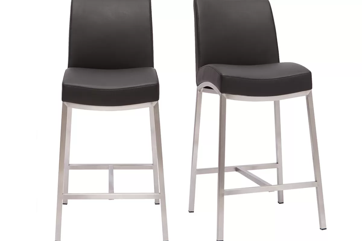 Miliboo Taburetes De Bar-Taburete de bar aluminio cepillado PU negro 70cm lote de dos OLLY