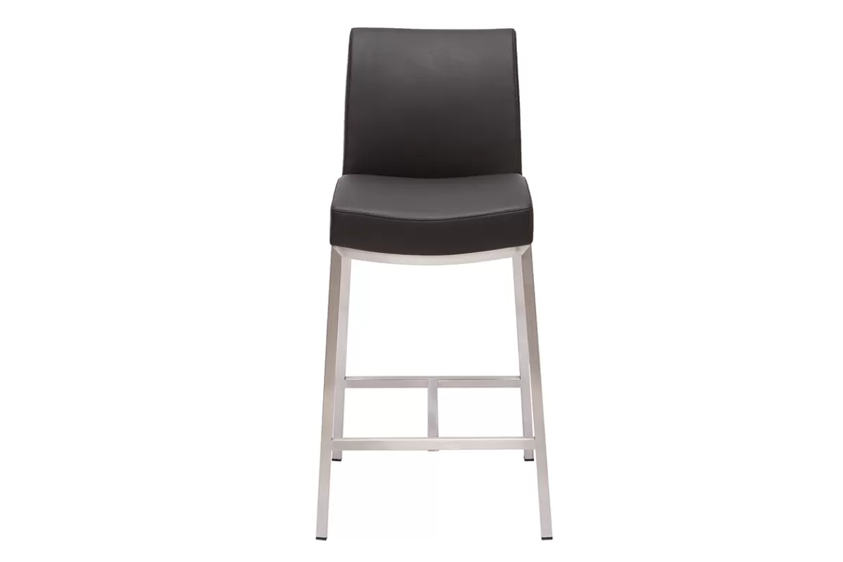 Miliboo Taburetes De Bar-Taburete de bar aluminio cepillado PU negro 70cm lote de dos OLLY