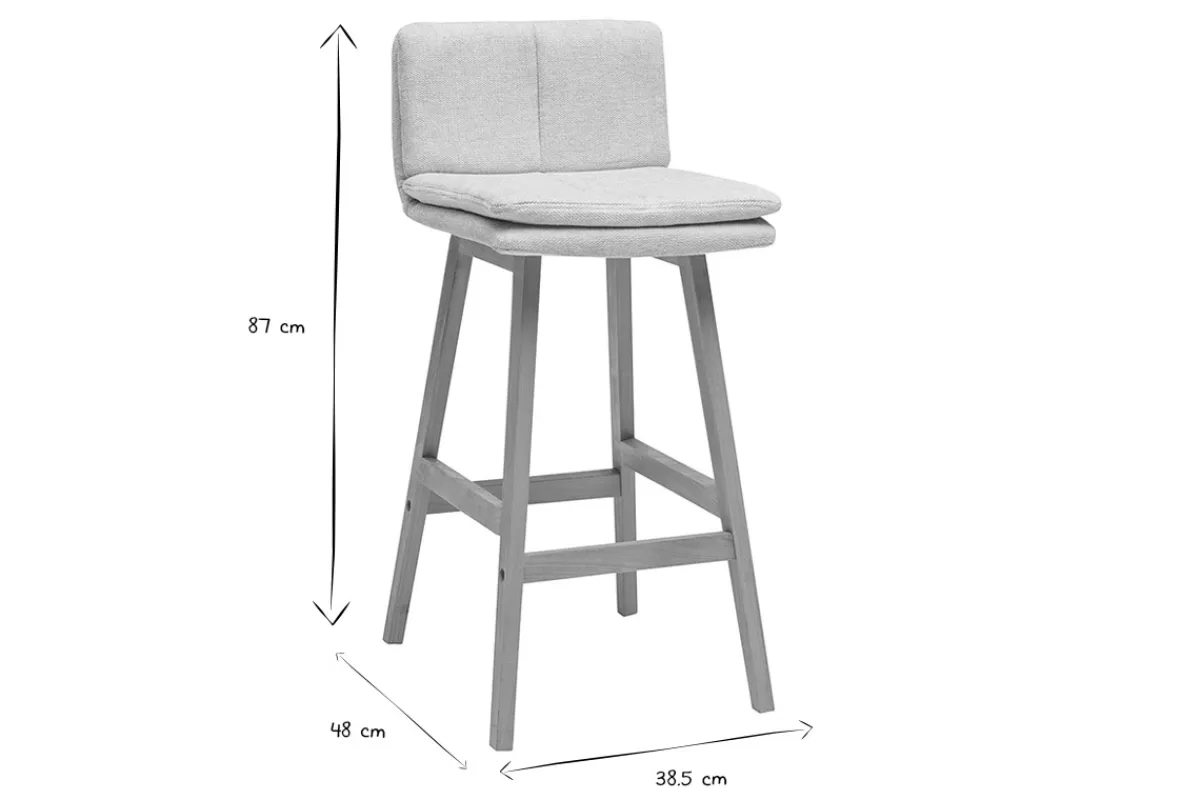 Miliboo Taburetes De Bar-Taburete de bar de tela beige con efecto terciopelo texturizado y madera (juego de 2) JOAN