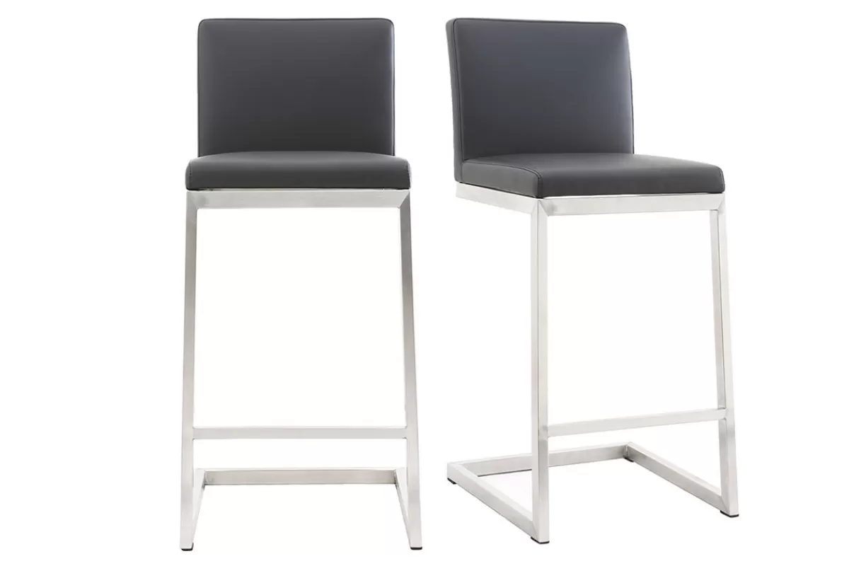 Miliboo Taburetes De Bar-Taburete de bar diseño contemporáneo - aluminio y PU negro lote de dos STELLAR