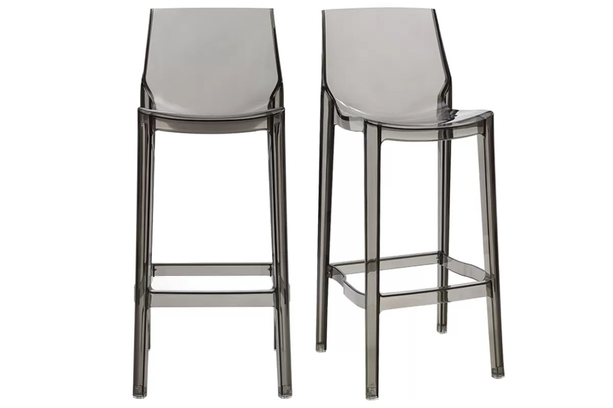 Miliboo Taburetes De Bar | Silla De Jardín-Taburete de bar diseño gris ahumado lote de 2 YLAK