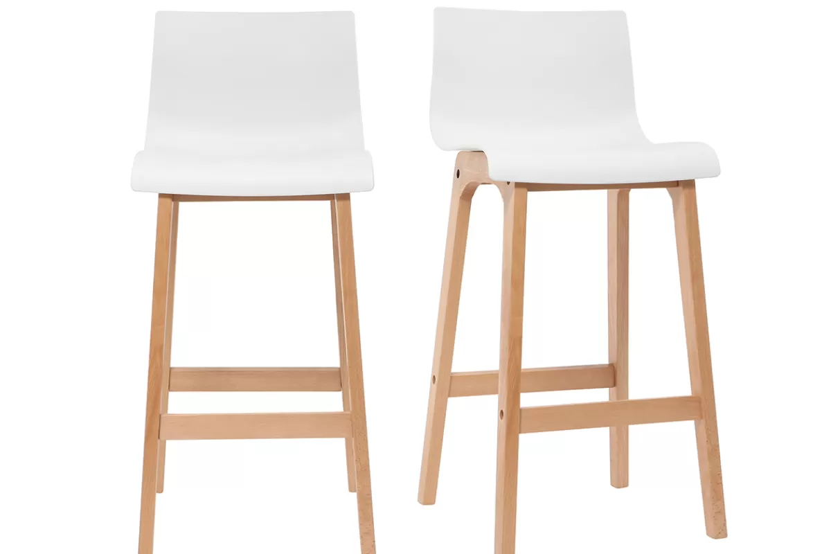 Miliboo Taburetes De Bar-Taburete de bar diseño madera y blanco 75cm lote de 2 NEW SURF