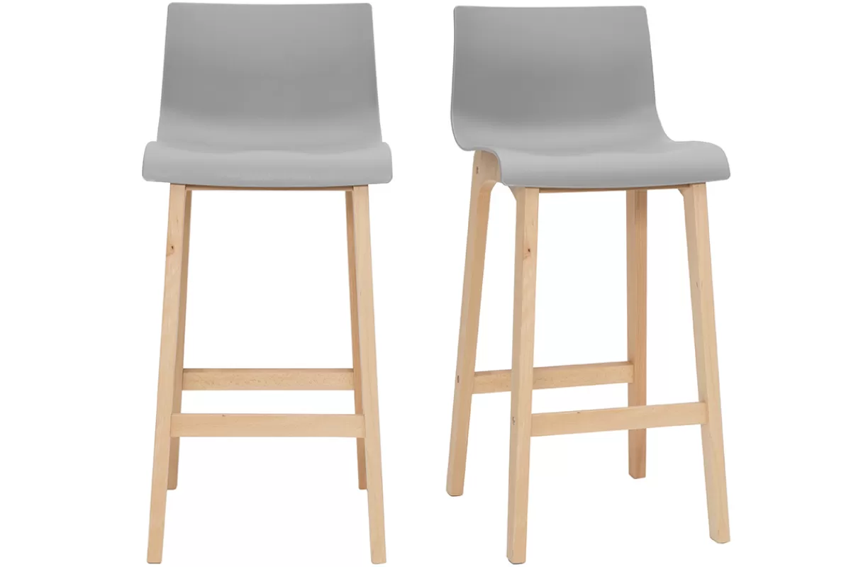 Miliboo Taburetes De Bar-Taburete de bar diseño madera y gris claro 65cm lote de 2 NEW SURF
