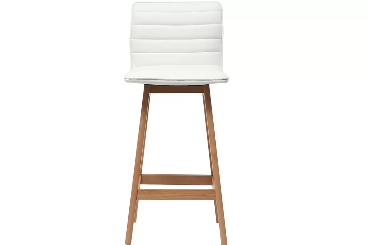 Miliboo Taburetes De Bar-Taburete de bar diseño madera y polipiel blanco 65cm lote de 2 EMMA