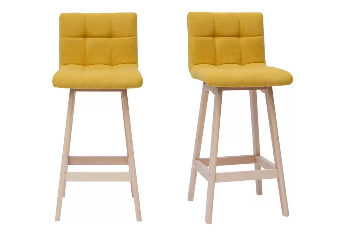 Miliboo Taburetes De Bar-Taburete de bar efecto aterciopelado amarillo a 65cm lote de 2 KLARIS