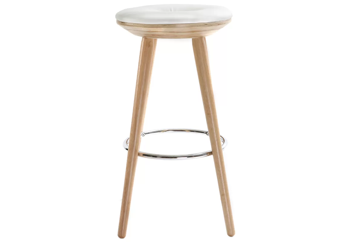 Miliboo Taburetes De Bar-Taburete de bar escandinavo 65cm PU blanco patas madera clara NORDECO