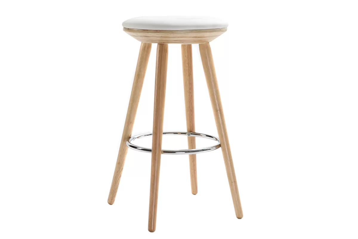 Miliboo Taburetes De Bar-Taburete de bar escandinavo 65cm PU blanco patas madera clara NORDECO