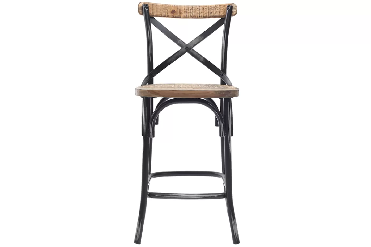 Miliboo Taburetes De Bar-Taburete de bar industrial en madera y metal envejecido negro 65 cm JAKE