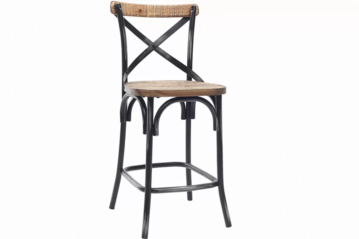 Miliboo Taburetes De Bar-Taburete de bar industrial en madera y metal envejecido negro 65 cm JAKE