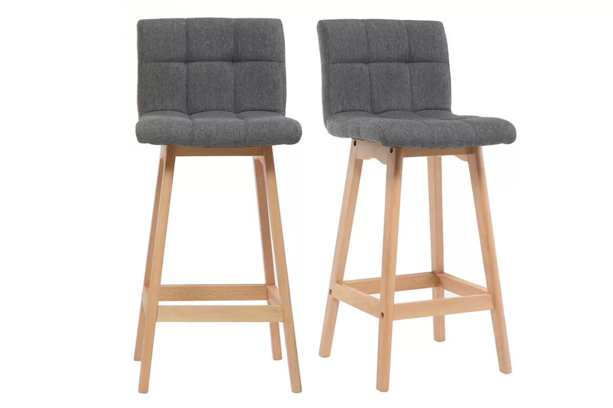 Miliboo Taburetes De Bar-Taburete de bar madera y gris oscuro 65cm lote de 2 KLARIS