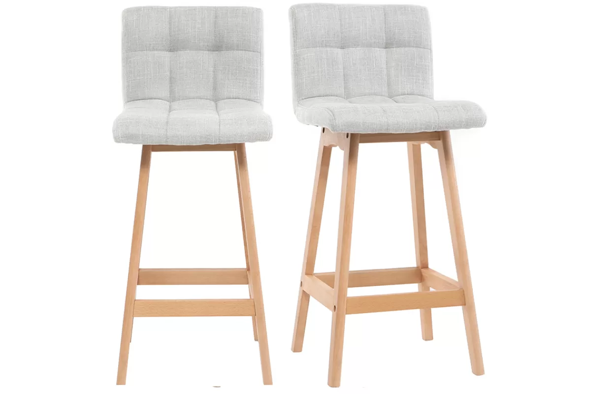 Miliboo Taburetes De Bar-Taburete de bar madera y gris perla 65cm lote de 2 KLARIS